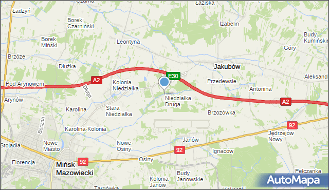 mapa Niedziałka Druga, Niedziałka Druga na mapie Targeo